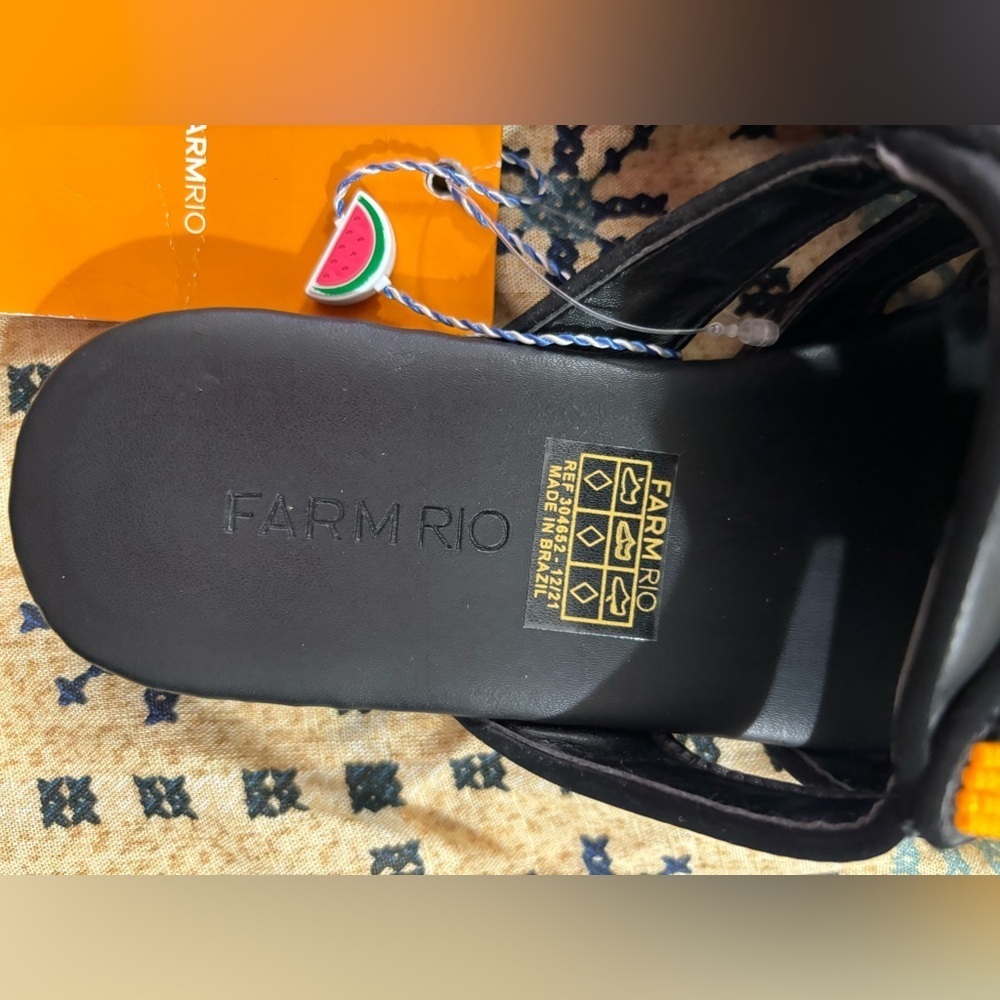 NWT FARM Rio Black Boho Rainbow Beaded Mules 7.5 - Picture 10 of 11